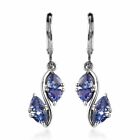 925 Silver Blue Tanzanite Drop Dangle Earrings for Women Platinum Plated Ct 1.9