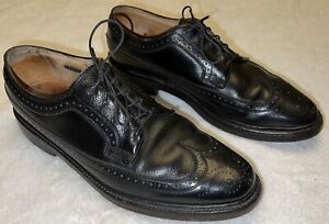 Vintage FLORSHEIM Imperial 5 nail V-Cleat #92604 Wingtip Shoes Black Sz 9 C GUC