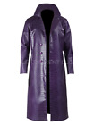 Mens Suicide Squad The Joker Cosplay Costume Purple Faux Leather Trench coat