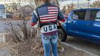 Vintage PHASE 2 Leather Motorcycle Jacket. Sm 80s USA Flag back, metal stars slv