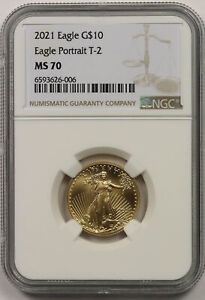 2021 American Gold Eagle $10 Quarter Ounce Eagle Portrait T-2 MS 70 NGC 1/4 oz