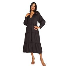Cleobella Briar Cotton Ruffled Tiered Midi Dress Black Small NWT