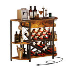 Corner 3-Tier Wine Bar Cabinet with LED Lights and Power Outlets Mini Bar Table