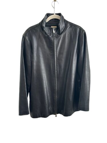 DKNY Vintage Leather Jacket Womens M Mid Length Black 90s Donna Karan Mob Wife