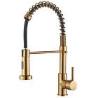 Brushed Gold Kitchen Faucet 360° Single Handle sink Mixer Taps Pull Down Sprayer