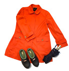 Talbots Modern Mac Fun Bright Orange Trench Coat Rain Jacket Sz 12 Medium Large