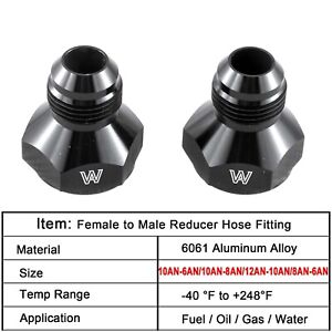 2Pcs Female AN8 AN10 to AN6 AN8 Male Flare Reducer Hose Fitting Adapter Black