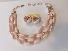 VINTAGE W. GERMANY PINK GLASS AND CRYSTAL NECKLACE EARRINGS
