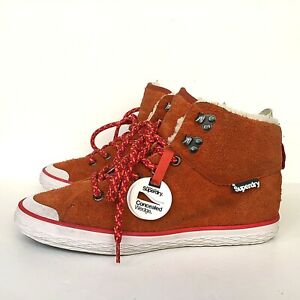 Superdry Trainers Size 5 Concealed Wedge Tan High-tops Orange Boots Fur Lined