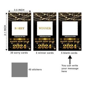 2024 Happy New Year Scratch Off Game Cards - Black Gold Party Game Scratch