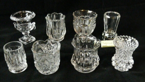 8 Vintage Clear Glass Pressed Design Toothpick Holders
