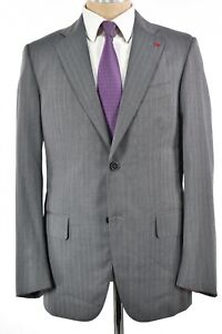 Isaia NWT Suit Size 50 40R In Gray With Light Purple Pinstripe Wool