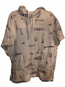 Men’s Kavu Side Button Poncho Hooded Sweatshirt With Sailboat Design. Medium