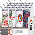 Sublimation Tumblers Bulk Skinny Stainless Steel Double Wall Cup Lid 20oz 16 Pcs