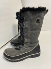 Sorel Winter Snow Boots Womens Size 8.5 Gray Black Faux Fur Houndstooth