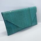 Large Envelope Turquoise Snakeskin Clutch Detachable Button Strap Purse Bag