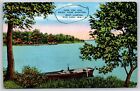Rice Lake Wisconsin~Rowboat On Shore of Lake~Vintage Linen Postcard