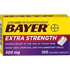 Bayer Extra Strength Aspirin Pain Reliever and Fever Reducer, 500 mg, 100 Coated