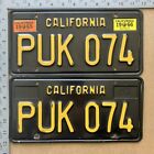 1964 1965 1966 California license plate pair PUK 074 YOM DMV BLACK PLATES 15645