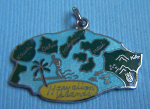 Vintage Wells enamel Hawaiian Islands map sterling charm
