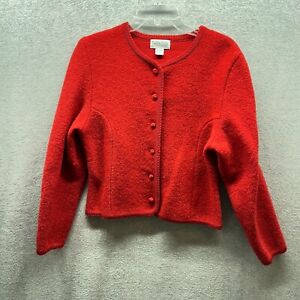 Vintage Lands End Cardigan Womens Size 10 Red 100% Wool Sweater Knit Casual 90s
