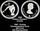 1987 Canada $20 Curling .925 Silver Proof Calgary 1988 Winter Olympic in Capsule