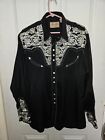 Scully Pearl Snap Embroidered Western Cowboy Rodeo Black Shirt Size M