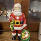 Vintage Hard Plastic Paramount Light Up Santa Claus with Stocking & Toy Bag