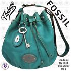 Fossil Vintage Maddox Bucket Drawstring Shoulder Bag Turquoise Pebbled Leather