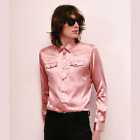 PHIX Clothing Men's Satin Western Shirt metal snap buttons Rockabilly Pink M