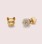 NEW Kate Spade House Cat Pave 12 Kt Gold Plated Brass Studs Earrings