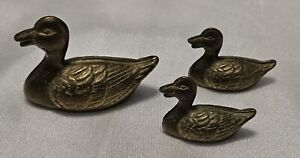 Vintage  Brass Ducks Small Figurines Vignette Style Set Of 3