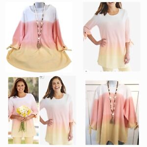 Woman Within Plus 3X 30/32 French Terry Tie-Sleeve Sweatshirt Tunic Ombre