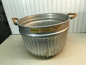 Rare Vtg Aluminum Basket Large Wash Tub With Rope Handle  Primitive Farm Planter
