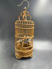 ANTIQUE CHINESE CARVED BAMBOO BIRD CAGE PORCELAIN FEEDER