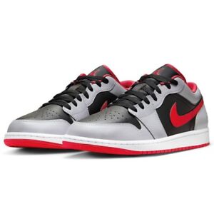 Nike Air Jordan 1 Low Shoes Cement Grey Fire Red 553558-060 Men's NEW