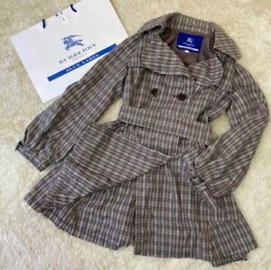 Burberry Blue Label Trench Coat A-Line Belt Greige Check Women Size 36/S Used