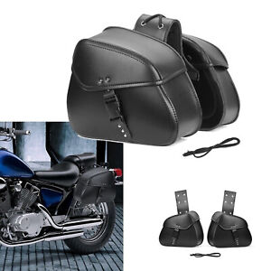 Pair PU Leather Motorcycle Saddlebags Throw Over Panniers Side Tool Hanging Bags (For: Indian Roadmaster)