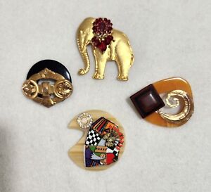 Eclectic, Artisan, Hand Crafted, Modernist, Mixed Material Brooch / Pin Lot