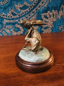 Brass Rabbit Figurine-Wood Base