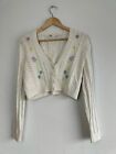 Zara Cropped Chunky Cable Knit Floral Flower Button Cardigan - Women's Small