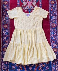 Vintage 90s Babydoll Dress Embroidered Boho Y2K Cotton Rayon India Yellow Medium