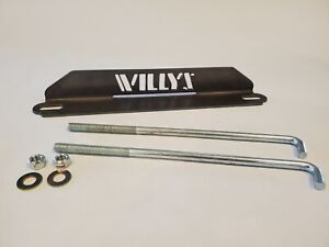 WILLYS JEEP LOGO STEEL BATTERY HOLD DOWN KIT, FITS: 46-71 CJ-2A, 3A, 3B, 5