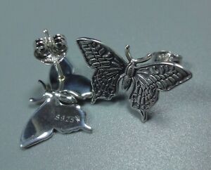 Pair of 925 Sterling Silver Black Butterfly Women Earrings