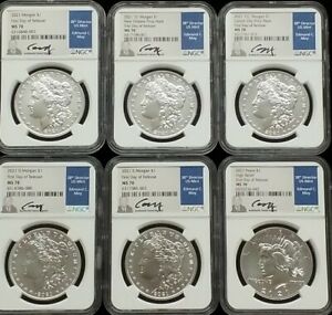 2021 6 Coin Silver Morgan and Peace Dollar Set NGC MS70 Edmund C. Moy SIGNED