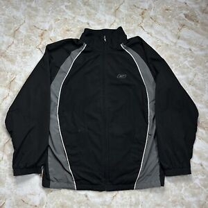 Vintage Reebok Mens Medium Windbreaker Jacket Logo Black Full Zip Y2K Damaged