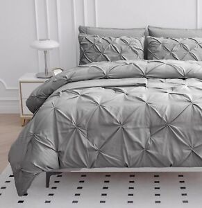 King Comforter Set – 7 Piece Bed in a Bag – Pinch Pleated King Size Bedding S...