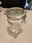 Vintage 5-3/4” Tall 12 Panel Glass Clear Glass Jar with Wire Bail