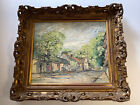 Antique Painting Impressionism Masterful Ornate Frame Large Landscape Town JUDGE