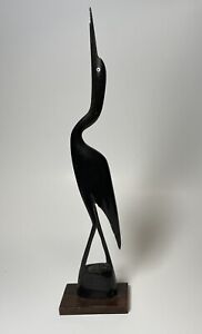 Vintage Carved Horn Crane Egret Bird Statue Home Decor Mid Century 13”